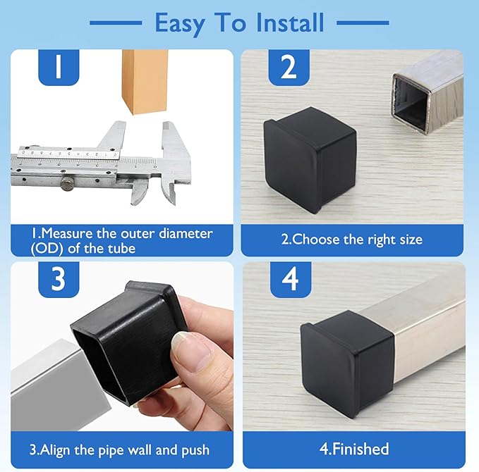 4 Pcs 2-3/8" x 2-3/8" Square Rubber Chair Leg Caps, PVC Table Leg Covers - Image 5