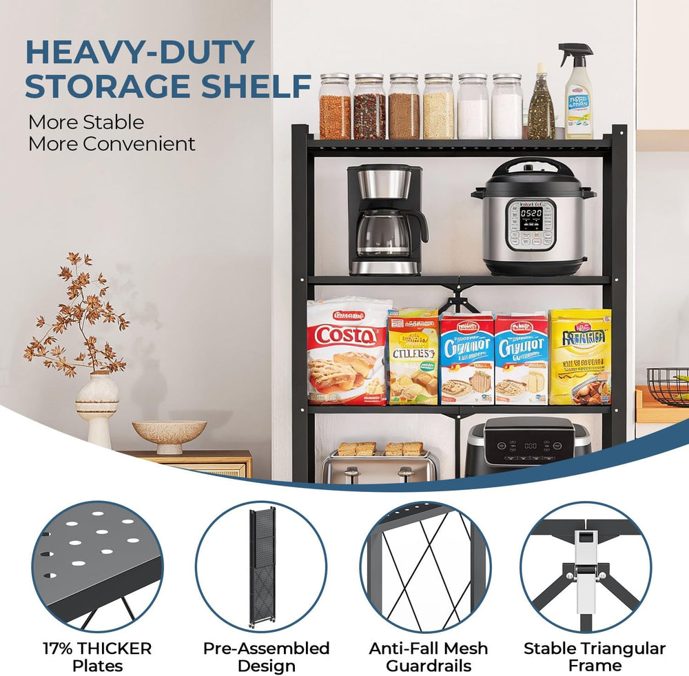 Upgraded 18% Thickened Portable 5-Tier Foldable Storage Shelves with Wheels