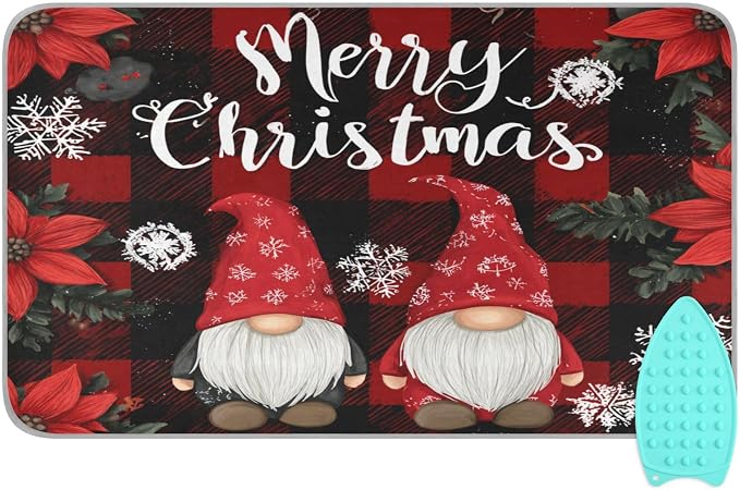 Red and Black Checkered Christmas Gnomes Ironing Mat by Tatenale