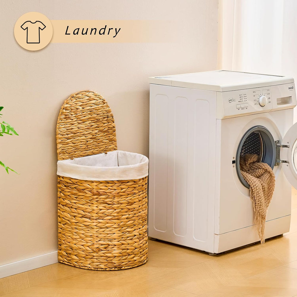 Half Moon Natural Water Hyacinth Laundry Hamper, 60L, Natural