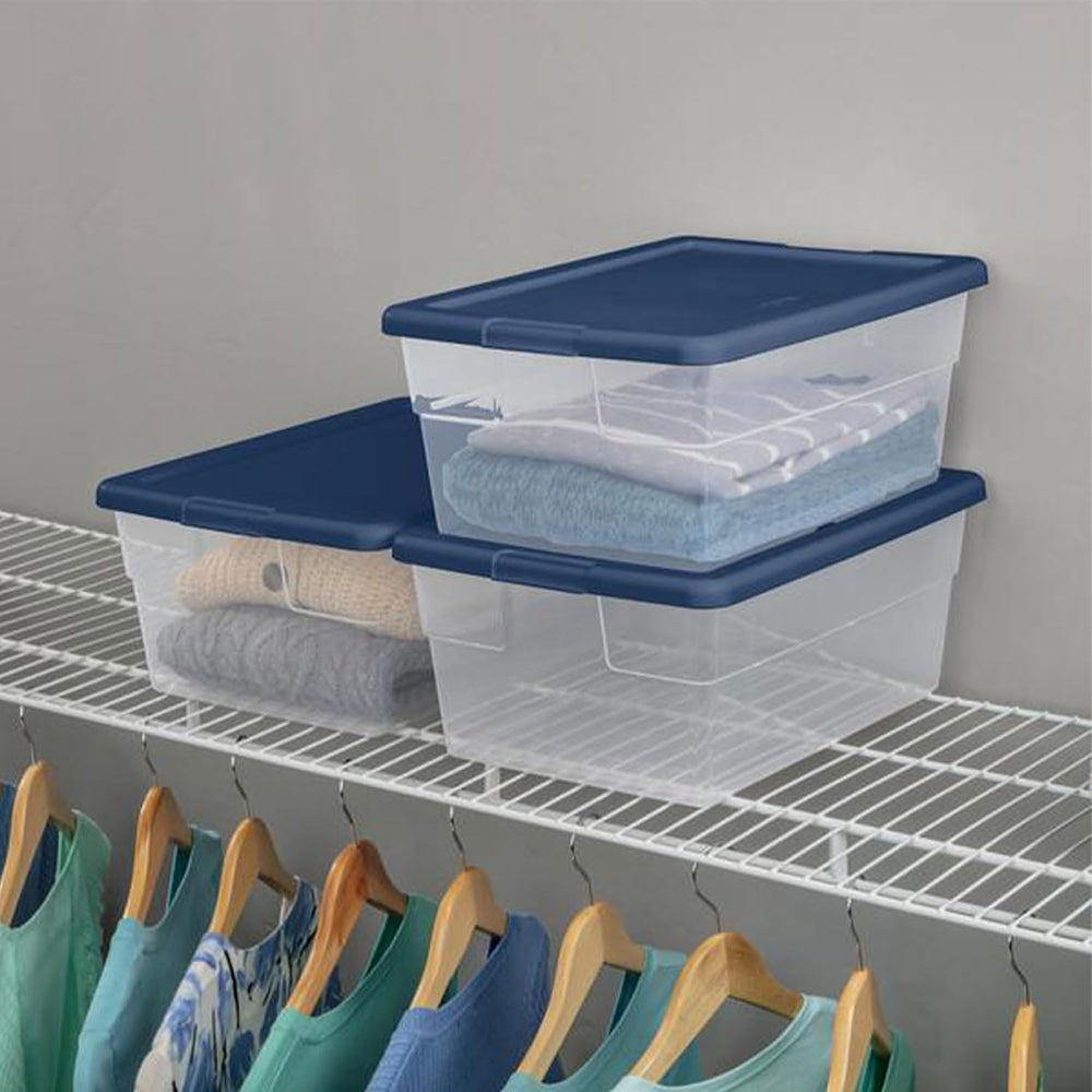 Sterilite 2 Pack Storage Boxes, Clear Plastic Stackable Bins with Lids, 16 Qu...