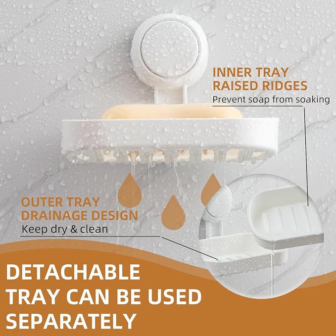 LEVERLOC Soap Dish Holder for Shower Suction Cup Wall Mounted Self Draining - Image 9