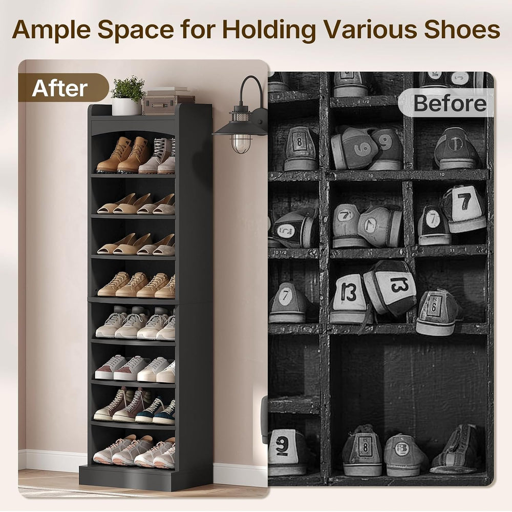 YATINEY 9-Tier Tall Shoe Rack, Wooden Shoe Storage Organizer, Narrow Shoe Cab...