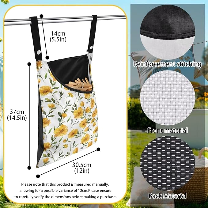 Yellow Floral Clothespin Bag Space-Saving Laundry Hanging Storage Organizer - Image 6