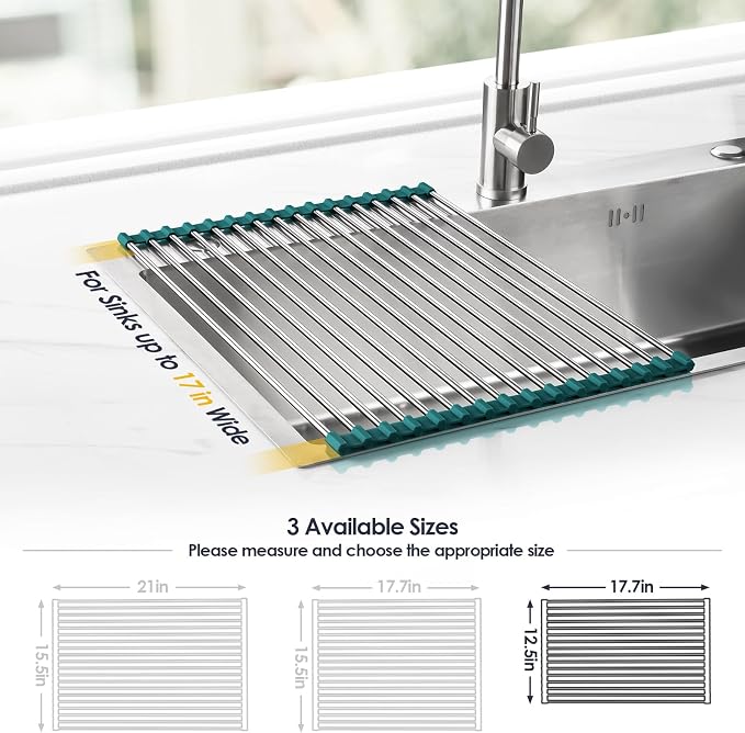 Tomorotec Stainless Steel Roll Up Dish Drying Rack, Foldable Over The Sink - Image 4