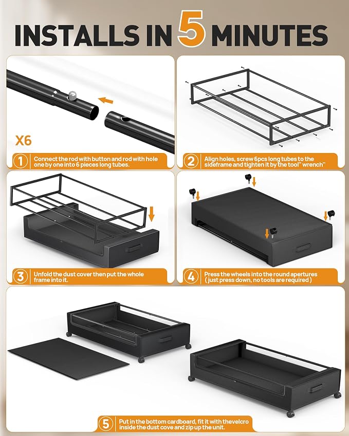 Under Bed Storage With Wheels, 2 Pack Square Containers, 60L Bins, Rolling - Image 8