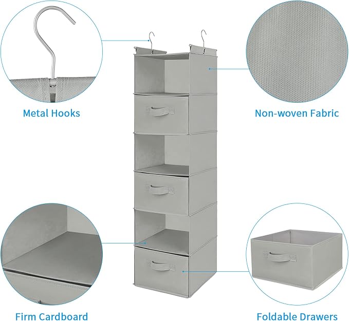 MAX Houser 6 Tier Shelf Hanging Closet Organizer, Closet Hanging Shelf - Image 4