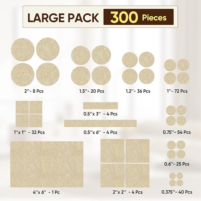 BALEINE 300PCS Felt Furniture Pads, Scratch-Reducing Floor Protectors - Image 2