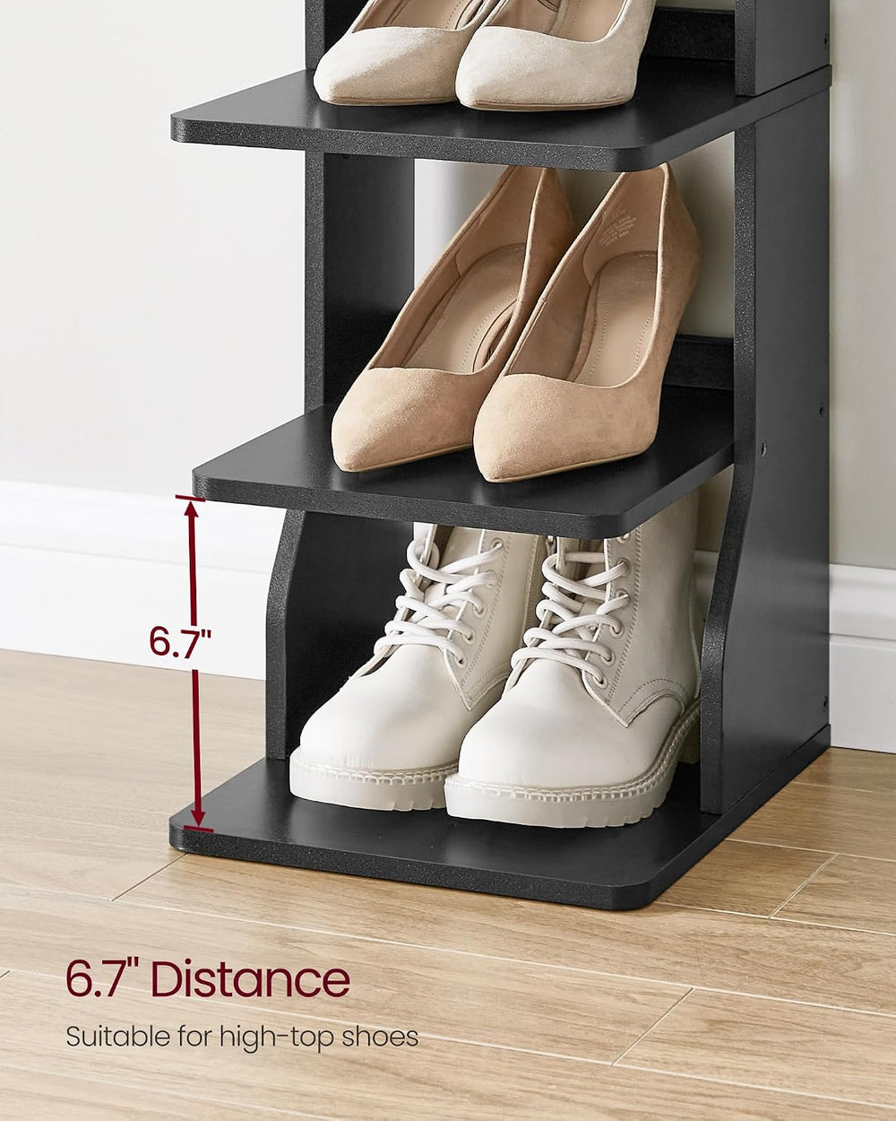 VASAGLE 7-Tier Vertical Shoe Rack, Narrow Shoe Storage Organizer with Hooks
