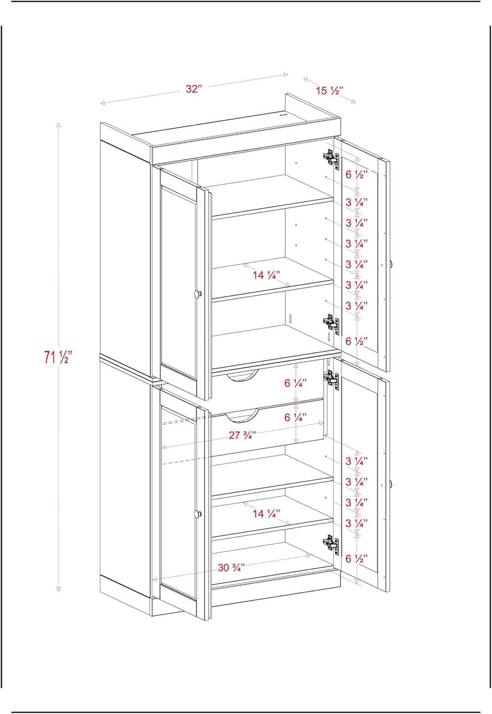 Palace Imports Solid Wood Tall Bathroom Storage Cabinet - 71.5" H x 32&q...