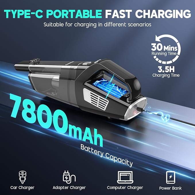 Handheld Vacuum Cordless, 15000PA Strong Suction Hand Held Car Vacuum Cleaner - Image 4