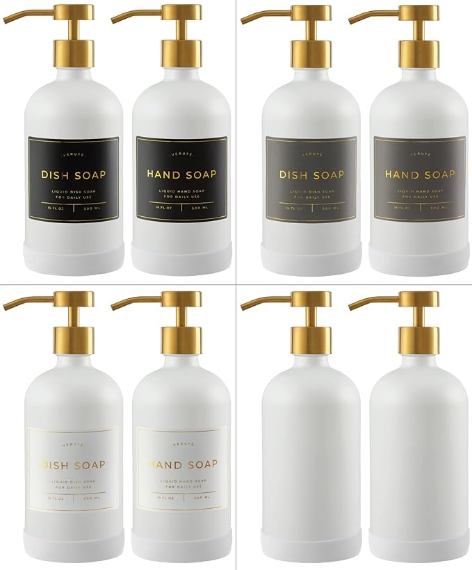 16oz Glass Soap Dispenser with Stainless Steel Pump, 21 Waterproof Labels - Image 5