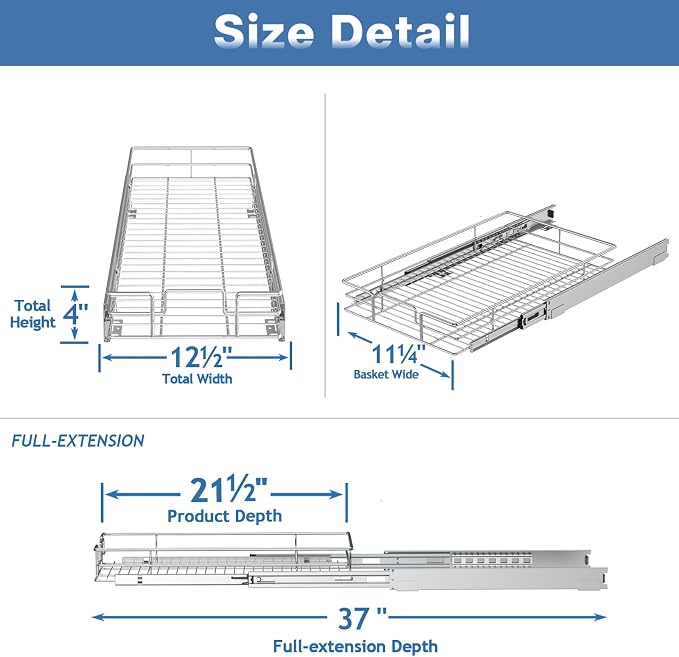 Pull Out Cabinet Organizer 12½" W x 21½" D, Heavy Duty Cabinet Pull Out Shelves - Image 3