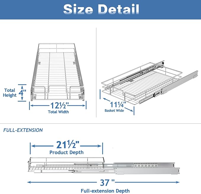 ROOMTEC Pull Out Cabinet Organizer, Cabinet Pull Out Shelves 12½" W x 21½" D - Image 3