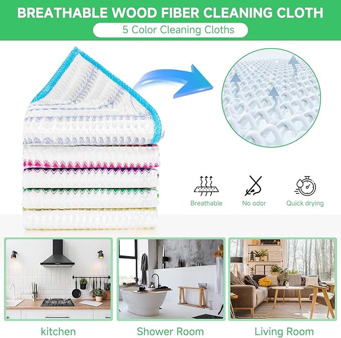 Wood Fiber Cleaning Cloth-15pcs, Super Absorbent Cleaning Cloth, No Oil Stains - Image 6
