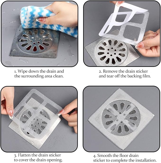 30pcs Disposable Shower Drain Hair Catcher Screen Sticker 4" X 4" Square Floor - Image 6