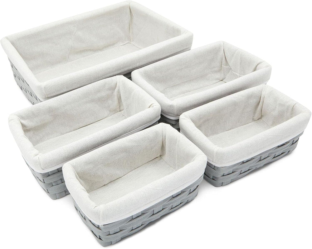 Juvale Wicker Nesting Baskets with Cloth Lining - 5-Pack Gray Rectangular Set...