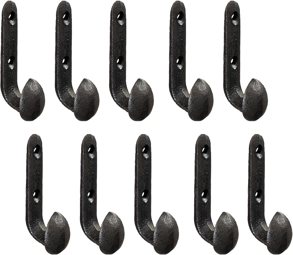 10PC Rustic Cast Iron Wall Mounted Hooks Heavy Duty Vintage Antique Black Rai...