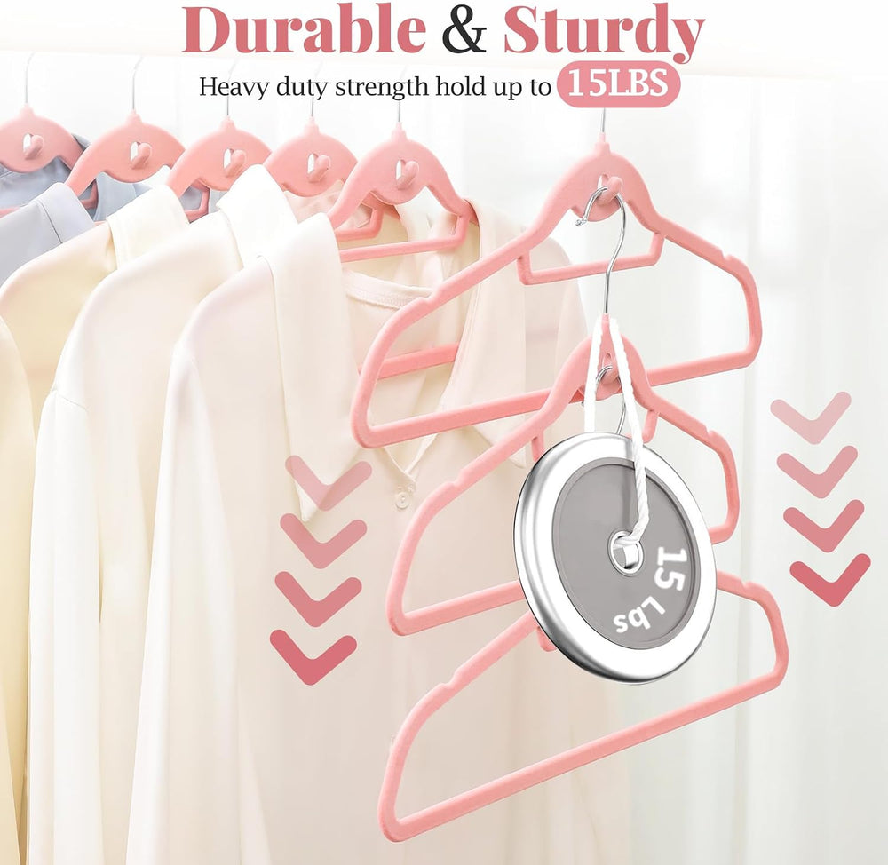 Velvet Felt Stackable Hangers 50 Pack, Thin & Space Saving, Pink