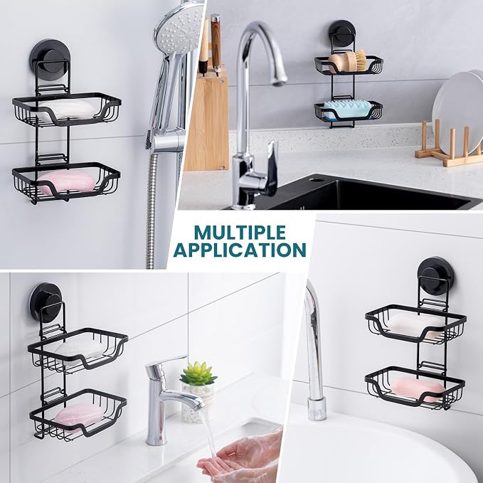 TAILI Double Layer Soap Dish Holder, Bar Soap Tray Suction Cup - Image 4