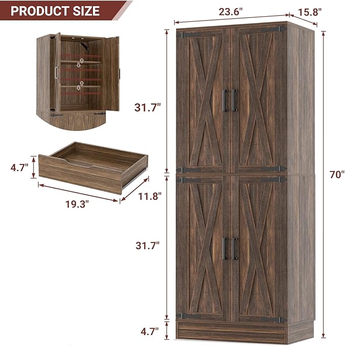 Unikito 71" Farmhouse Kitchen Pantry Storage Cabinet - Image 2