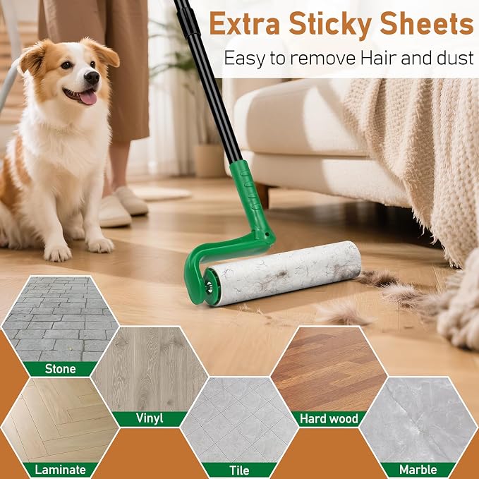 10" Large Lint Roller for Pet Hair Extra Sticky, Long Handle Floor Sticky - Image 3