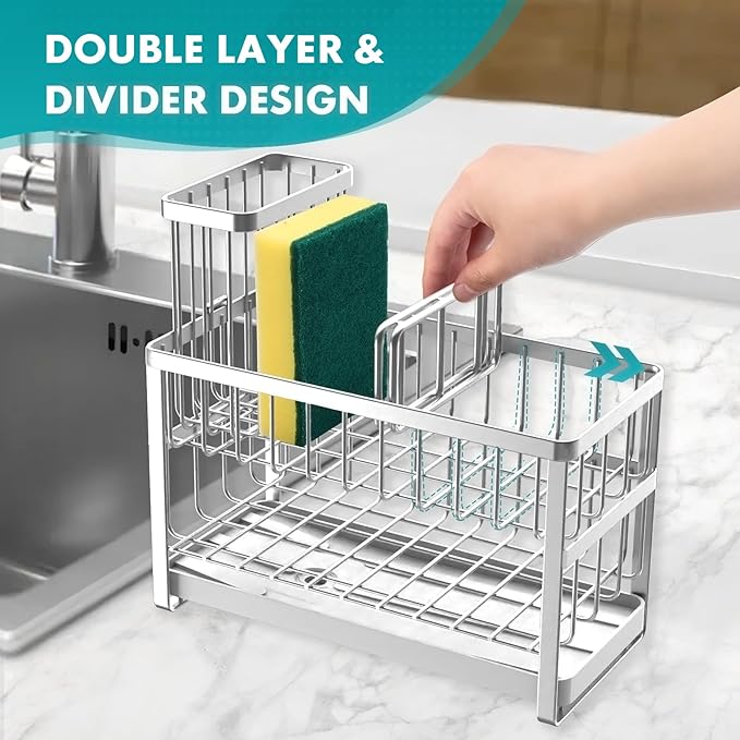 Sinnsally Kitchen Sponge Holder, 2 Tier Sink Caddy Organizer - Image 4