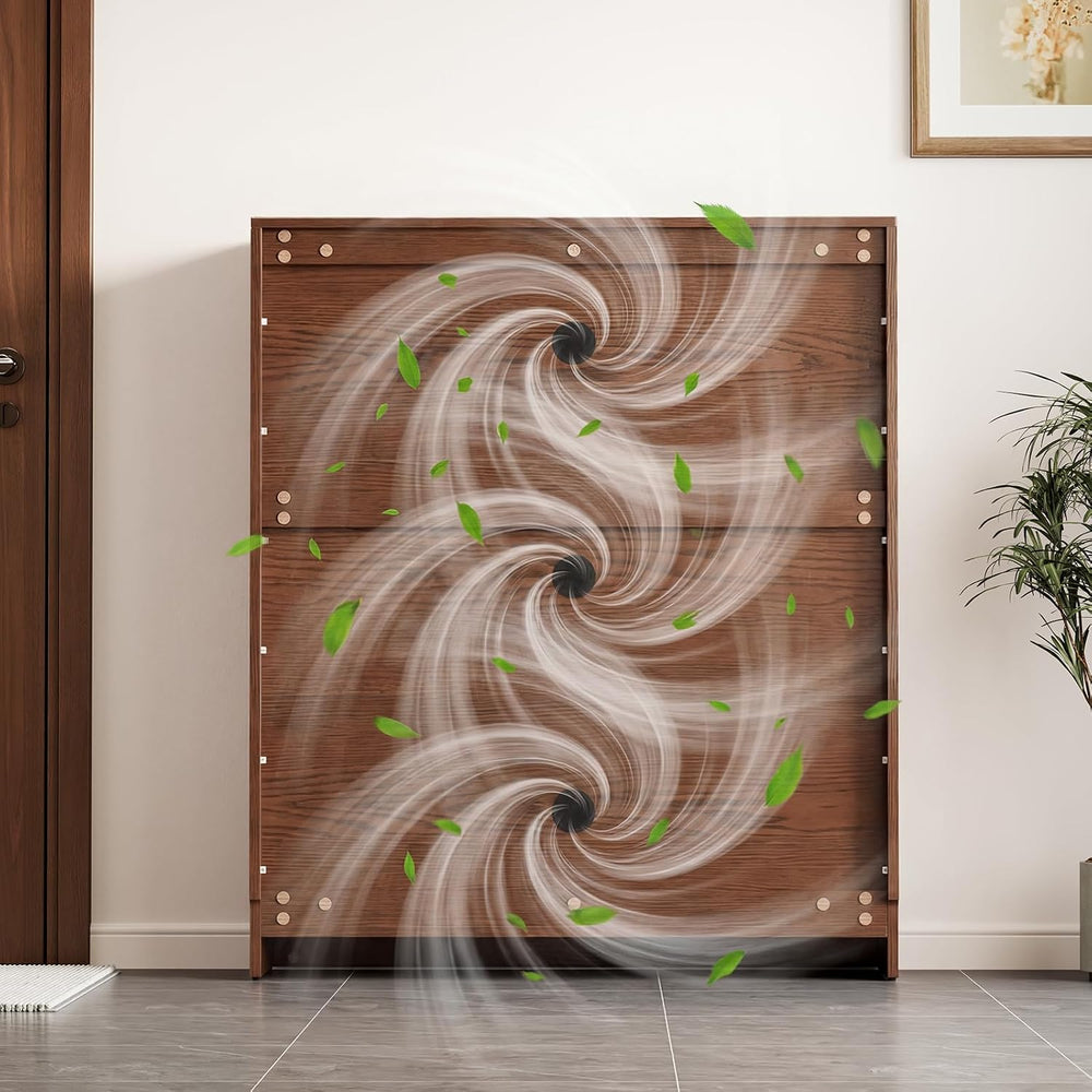KungFuWood Soild Wood Shoe Storage Cabinet with 3 Flip Drawers for Entryway,N...
