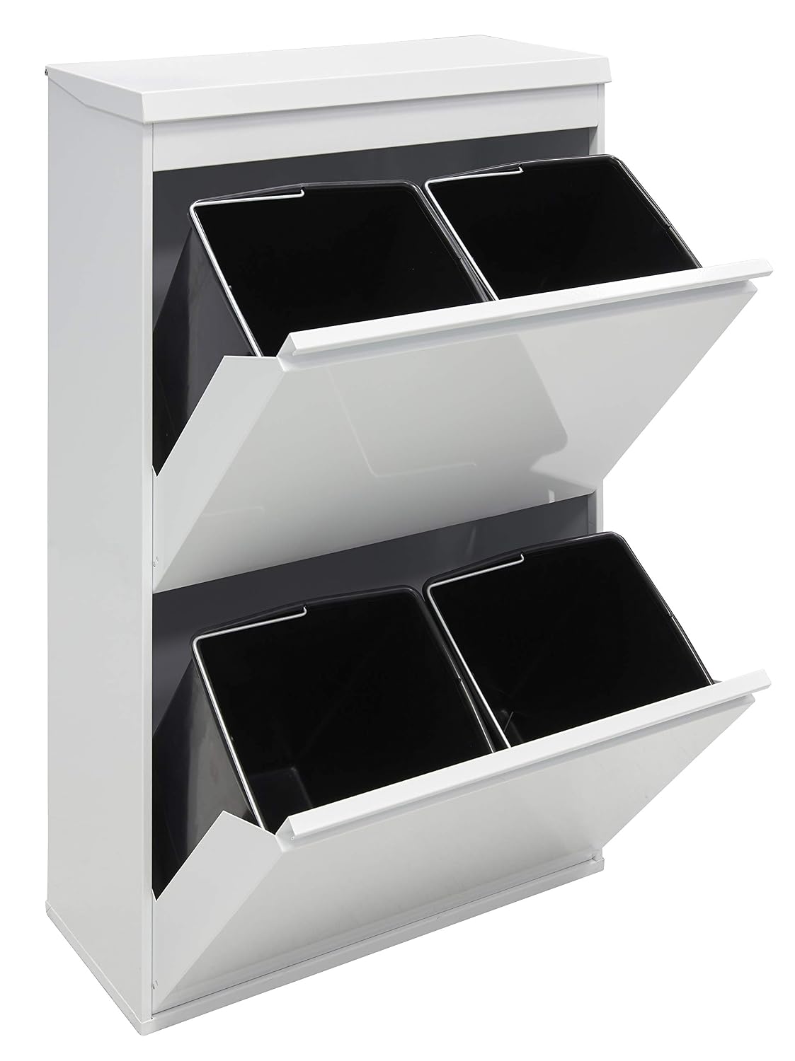 Arregui 4-Cube Steel Waste and Recycling Bin and Multi-Purpose Top Tray, White, 97.5 x 58.6 x 24.4 cm