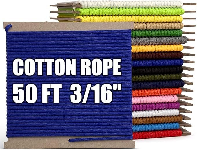 PerkHomy 500lb Cotton Rope 3/16" 50 ft Multi Purpose Utility Diamond Braided by PerkHomy