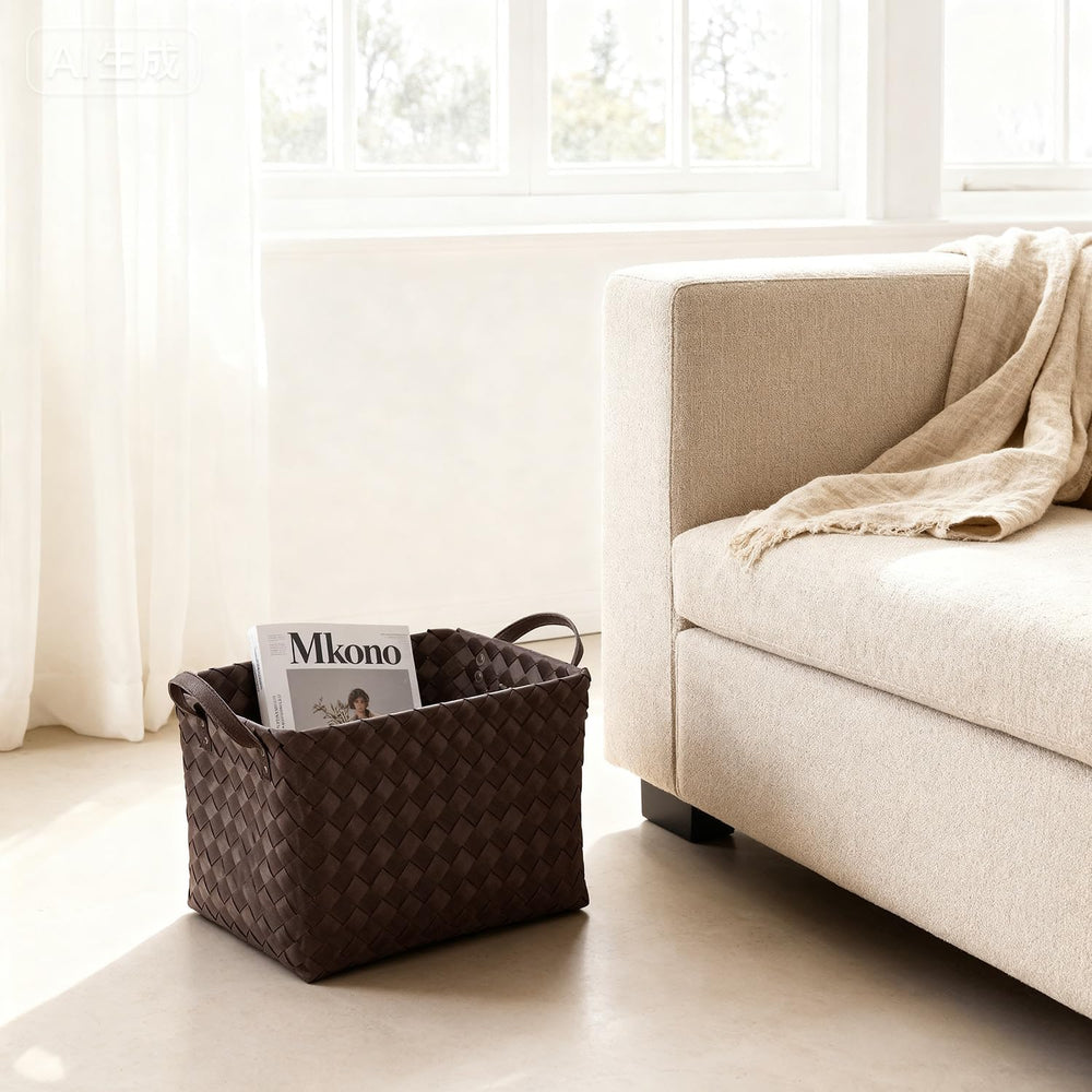 4-Pack Laundry Baskets,Wicker Storage Baskets for Shelves,Coffee