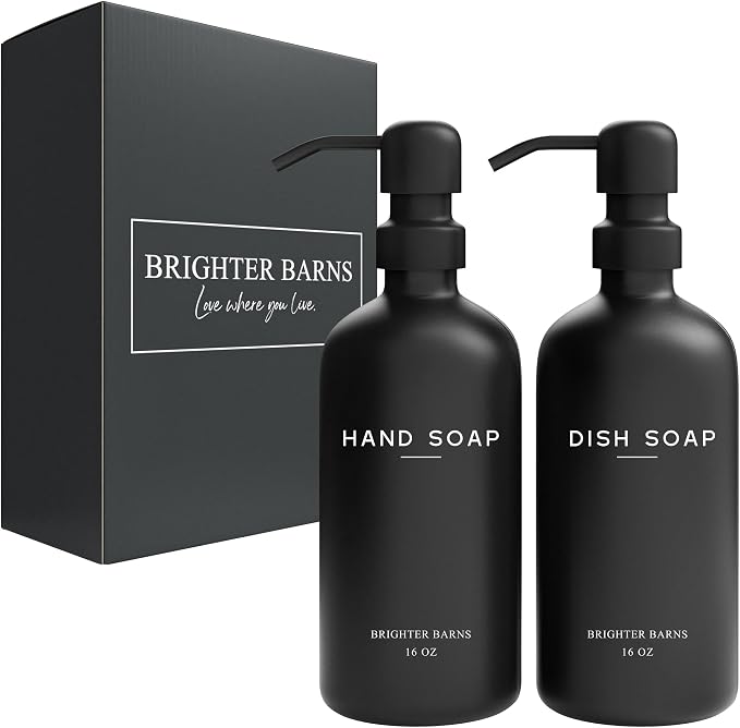 Black Glass Hand and Dish Soap Dispenser Set by Brighter Barns - Image 8