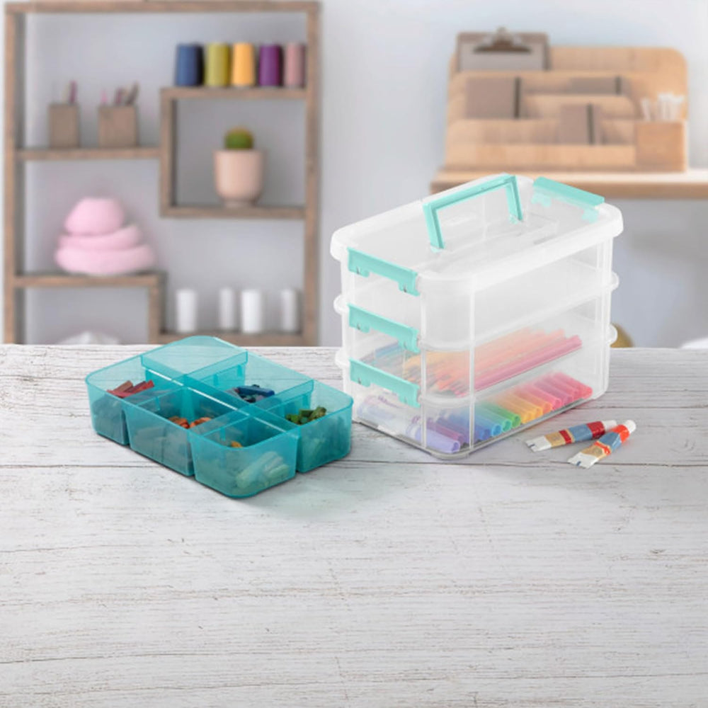 Sterilite 24 Pack Plastic Storage Box Container, 3 Layer, Stack and Carry, Cl...