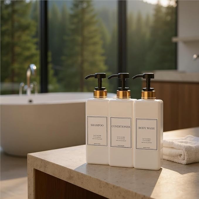 Modern Gold Design Large 27 oz Shampoo and Conditioner Dispensers - Image 3
