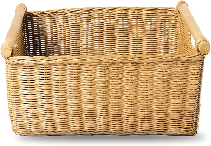 The Basket Lady Pole Handle Wicker Storage Basket, 14 in L x 10 in W x 7.5 in H - Image 3
