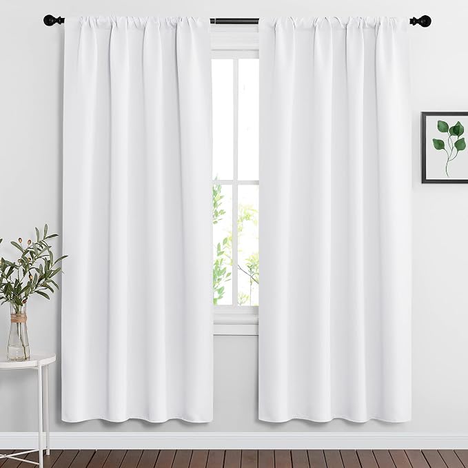 RYB HOME Curtains for Bedroom 72 inches Long, W 34 x L 72, Pure White, 2 Panels by RYBHOME