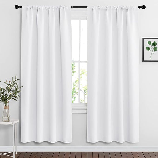 RYB HOME Curtains for Bedroom 72 inches Long, W 34 x L 72, Pure White, 2 Panels by RYBHOME