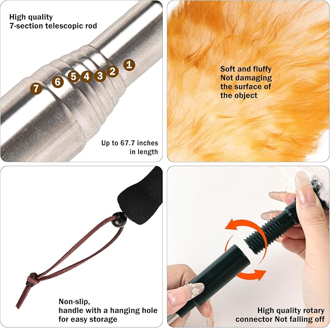 Lambswool Extendable Duster, 67.7Inch Telescoping Feather Dusters - Image 4