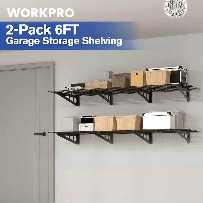 WORKPRO 2-Pack 2x6FT Garage Wall Shelving, 72” x 24” Heavy Duty Wall Mounted - Image 5