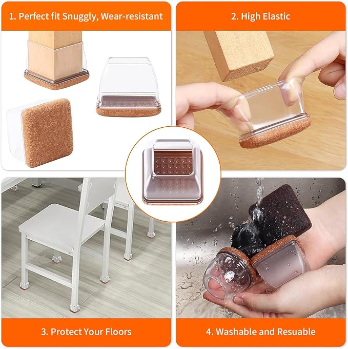 Ezprotekt 24 Pcs Clear Square Chair Leg Floor Protectors - Image 4