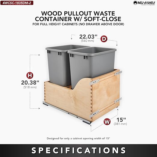 Rev-A-Shelf Pullout Trash Cans for Kitchen Cabinet, Dual 35 Qt Bins - Image 3