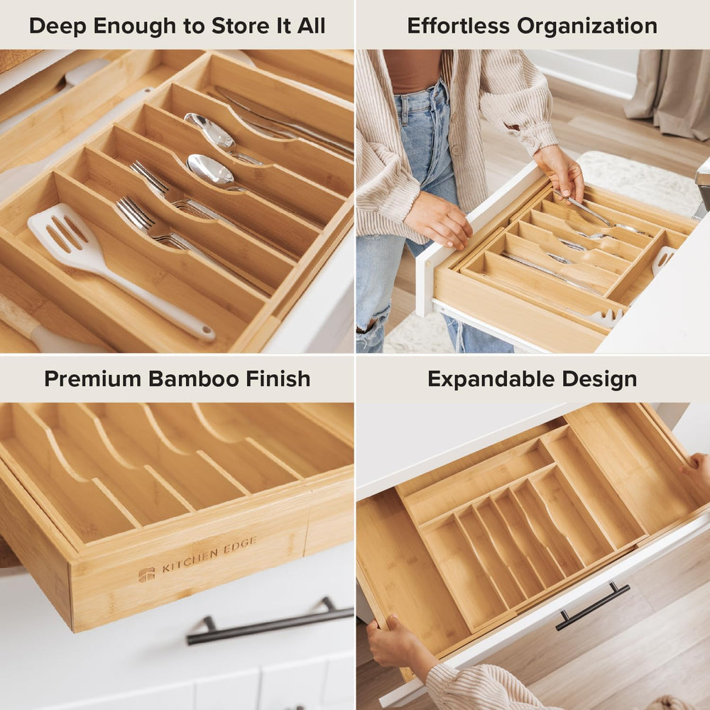 KitchenEdge Silverware & Utensil Drawer Organizer, 18-33 in, Bamboo