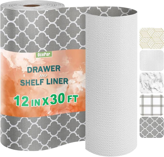 OcePor Non-Adhesive Drawer and Shelf Liner 12IN x 30FT，Non Slip Cabinet and by OcePor