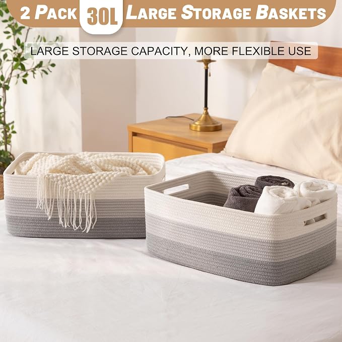 Large Storage Basket for Organizing, Woven Rope Basket for Shelves, Closet - Image 6