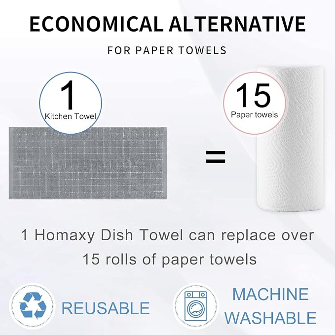 Homaxy 100% Cotton Terry Kitchen Towels, Checkered Designed, Soft and Super - Image 6