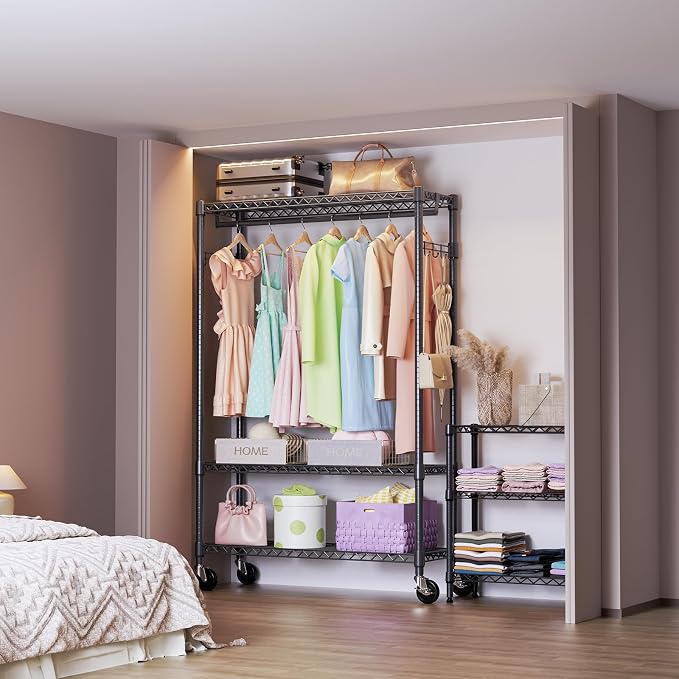 IZEUK 3 Tier Heavy Duty Rolling Garment Rack Wire Clothes Rack - Image 4