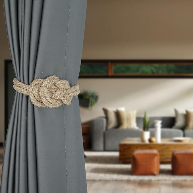 4 Pack Natural Jute Magnetic Curtain Tiebacks, Boho Rustic Style Decorative - Image 5