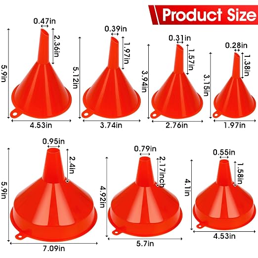 DEDC Oil Funnels Plastic Set for Car Automotive Kitchen Mini Small Large Red - Image 2