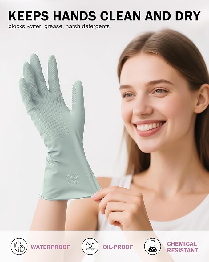 Rubber Cleaning Dishwashing Gloves 4 Pairs Reusable Kitchen Glove - Image 3