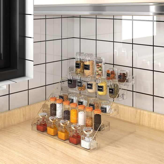 VAEHOLD Acrylic Spice Rack Organizer, 4 Tier Clear Vertical Rack for Cabinet & Countertop (4 Tier 12'L)